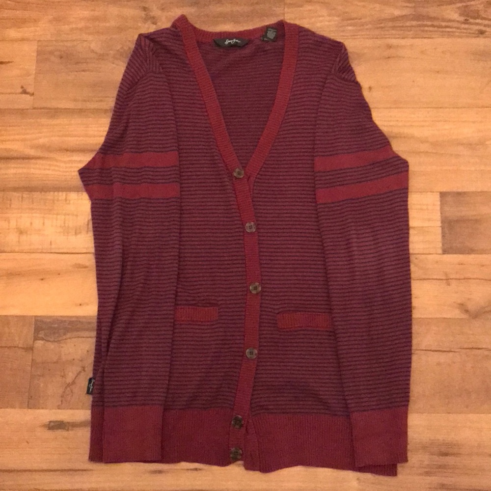 Sean John Burgundy and Navy Blue Striped Cardigan
